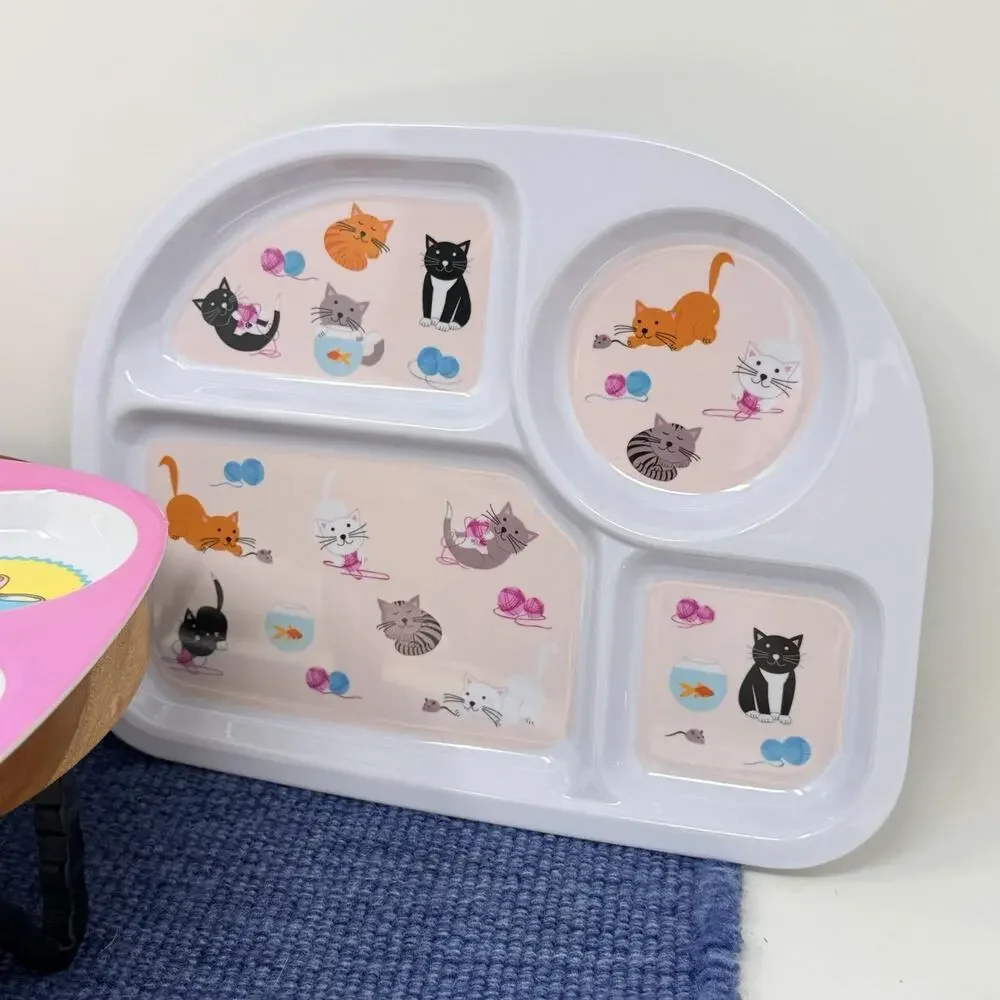 Children's Melamine Plates -Kids Plastic Dinnerware Bundle - Kitty Cats & Hearts